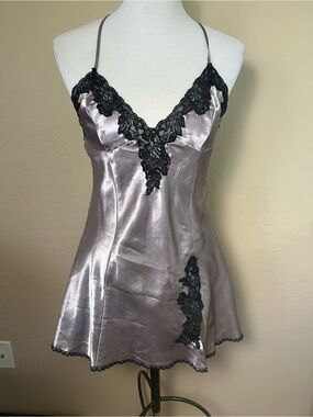 Frederick's of Hollywood Vintage Metallic Lavender with Black Lace Slip Dress